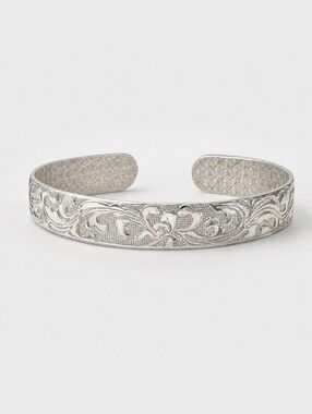 Sterling Silver 925 Engraved Floral Scroll Cuff Bracelet Adjustable